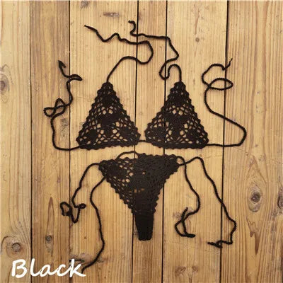 13 Color Handmade Bikini Sets Crochet Black Lace Thong String Swimwear Sunbathing Swimsuit