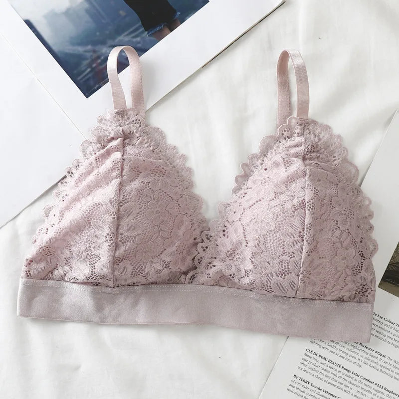 Lace Triangle Bralette Women"s Scalloped Lace Trim Bra Soft Thin Strap Underwear Backless Light Support Bra Sexy Lingerie