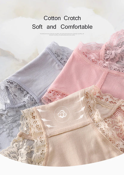 7Pcs Cotton Women's underwear lace transparent panties comfortable antibacterial plus size pants female sexy lingerie