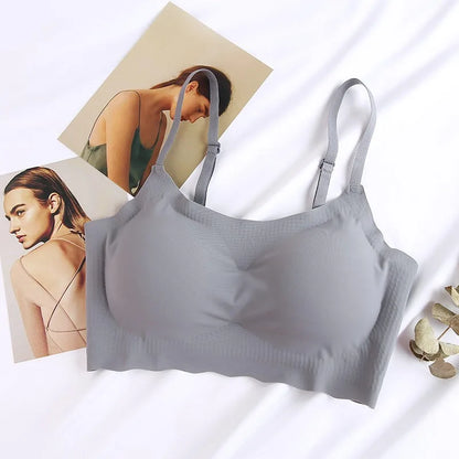 Non-Marking Ice Silk Women's Underwear One-Piece Beauty Back Thin Sling Sports Vest Sleeping Girl Student Women's Bra