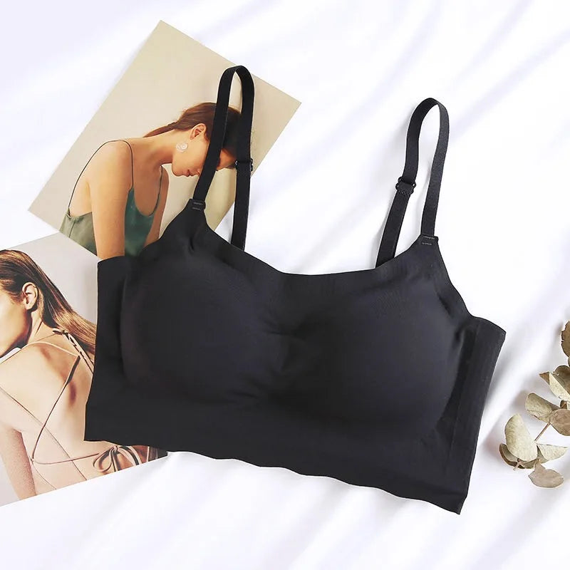 Non-Marking Ice Silk Women's Underwear One-Piece Beauty Back Thin Sling Sports Vest Sleeping Girl Student Women's Bra