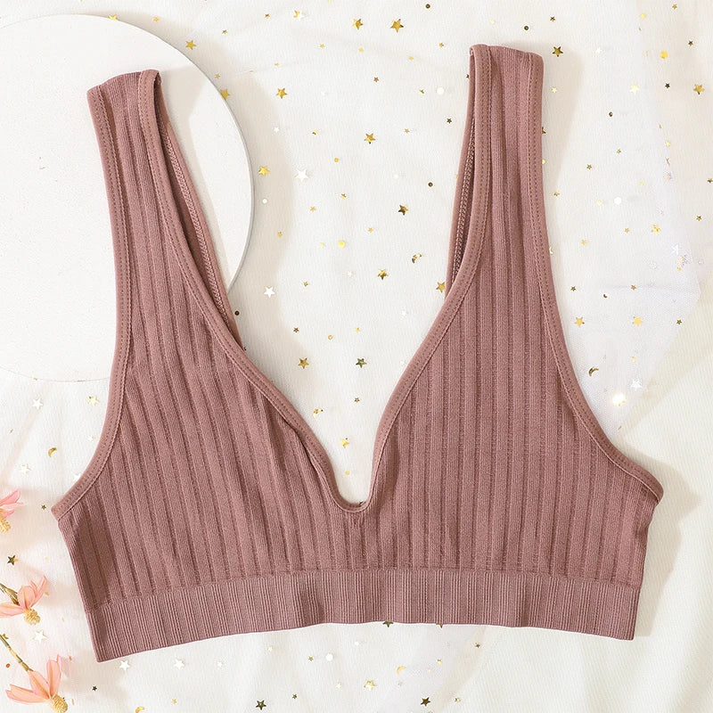 Deep V-neck Push-Up Bras For Women Seamless Bra Sexy Lingerie Rib Wireless Bralette Unlined Sport Crop Top S-XL Female Underwear