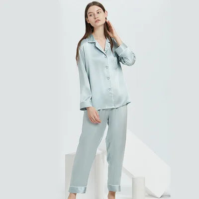 New Natural 100% Mulberry Silk Pajamas Women Set Suit Female Nghtwear Lady Sex Fashion Bed 19mm Heavy Home Service Homewear