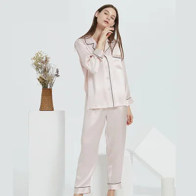 New Natural 100% Mulberry Silk Pajamas Women Set Suit Female Nghtwear Lady Sex Fashion Bed 19mm Heavy Home Service Homewear