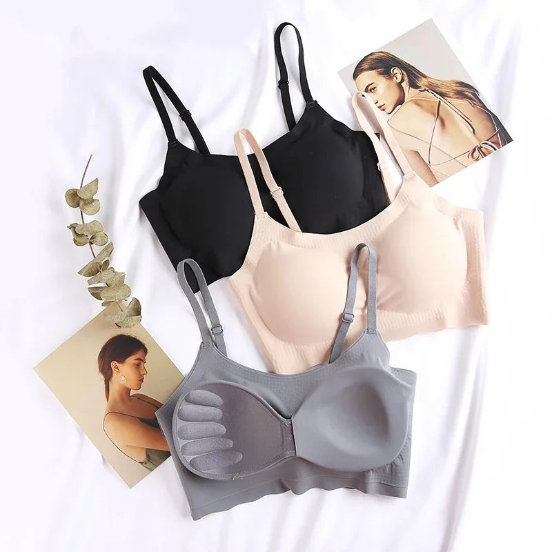 Non-Marking Ice Silk Women's Underwear One-Piece Beauty Back Thin Sling Sports Vest Sleeping Girl Student Women's Bra