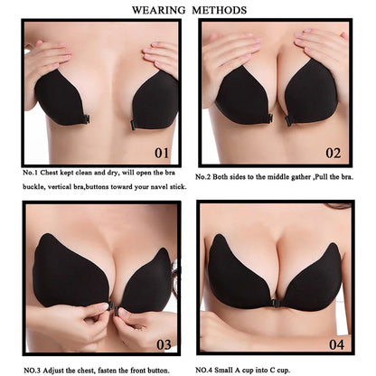 Sexy Invisible Bras Women's Push Up Silicone Mango Bra Without Straps Self Adhesive Seamless Strapless Front Closure Lingerie