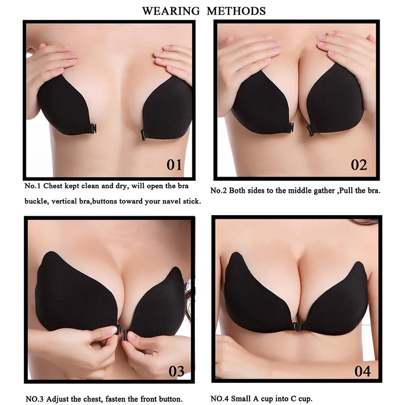 Sexy Invisible Bras Women's Push Up Silicone Mango Bra Without Straps Self Adhesive Seamless Strapless Front Closure Lingerie