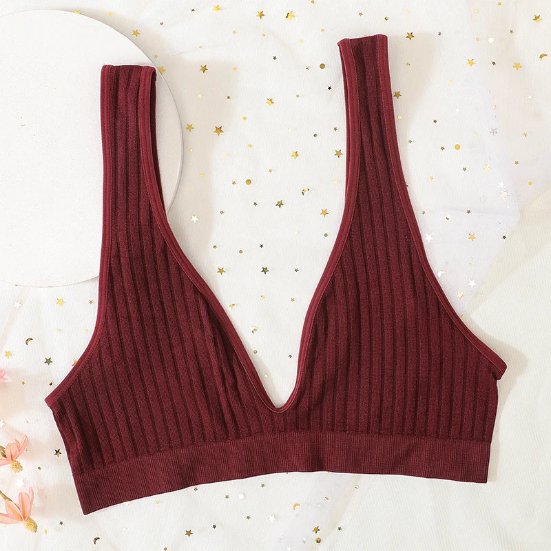 Deep V-neck Seamless Bra Push Up Bras For Women Bralette Sexy Lingerie Female Low Back Sleep Underwear Unlined Crop Top