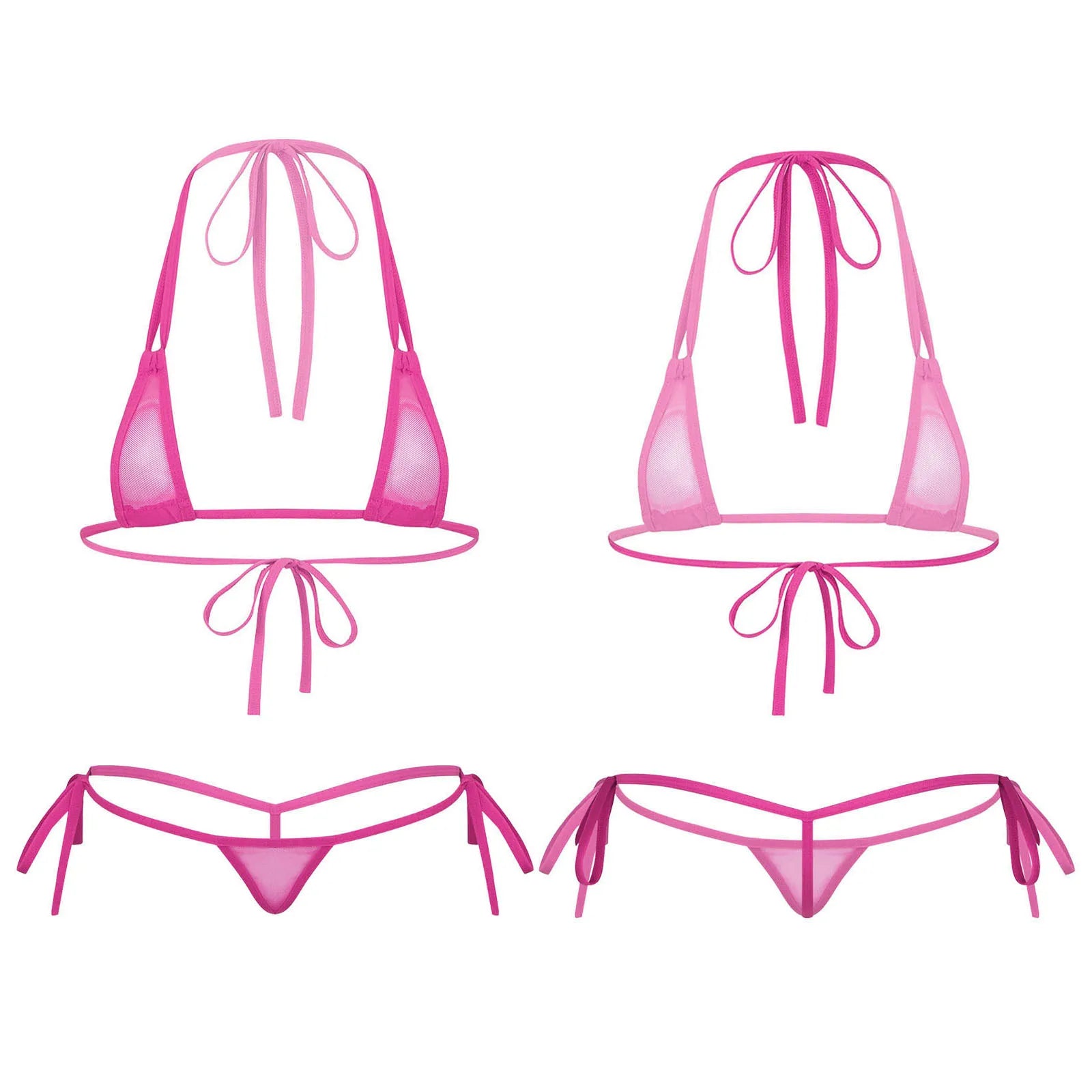 Womens Sexy See-through Mesh Strappy Micro Bikini Set Triangle Swimwear Swimsuit Bathing Suit for Beach Sunbath Swimming Pool