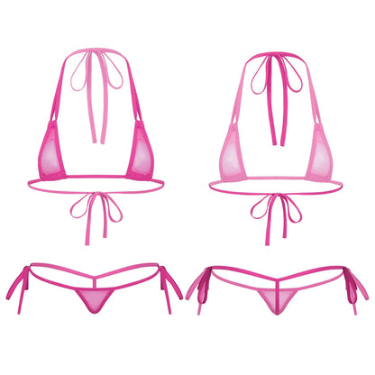 Womens Sexy See-through Mesh Strappy Micro Bikini Set Triangle Swimwear Swimsuit Bathing Suit for Beach Sunbath Swimming Pool