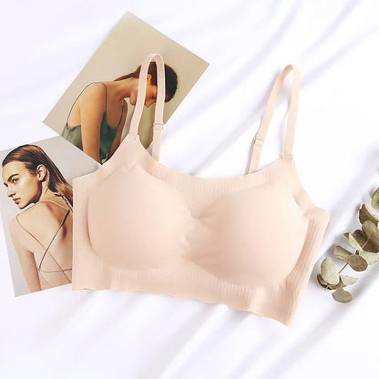 Non-Marking Ice Silk Women's Underwear One-Piece Beauty Back Thin Sling Sports Vest Sleeping Girl Student Women's Bra