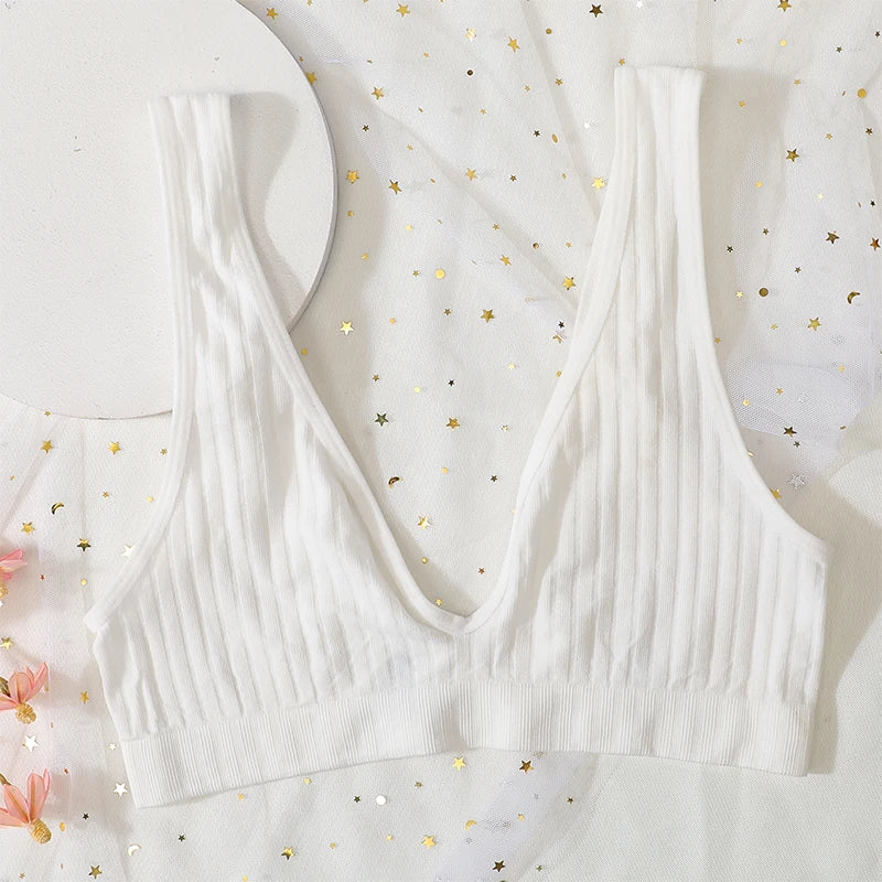 Deep V-neck Push-Up Bras For Women Seamless Bra Sexy Lingerie Rib Wireless Bralette Unlined Sport Crop Top S-XL Female Underwear
