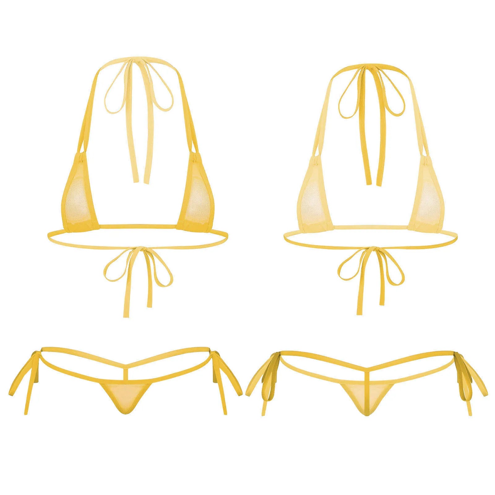 Womens Sexy See-through Mesh Strappy Micro Bikini Set Triangle Swimwear Swimsuit Bathing Suit for Beach Sunbath Swimming Pool