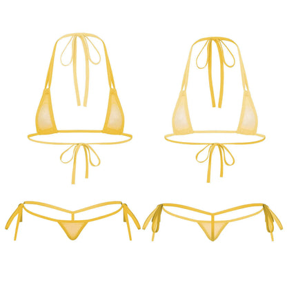 Womens Sexy See-through Mesh Strappy Micro Bikini Set Triangle Swimwear Swimsuit Bathing Suit for Beach Sunbath Swimming Pool