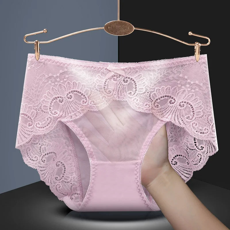 Sexy Thin Breathable Women Underwear Lace Hollow Transparent Middle Waist Female Panties Mesh Cotton Crotch Breifs Lingerie
