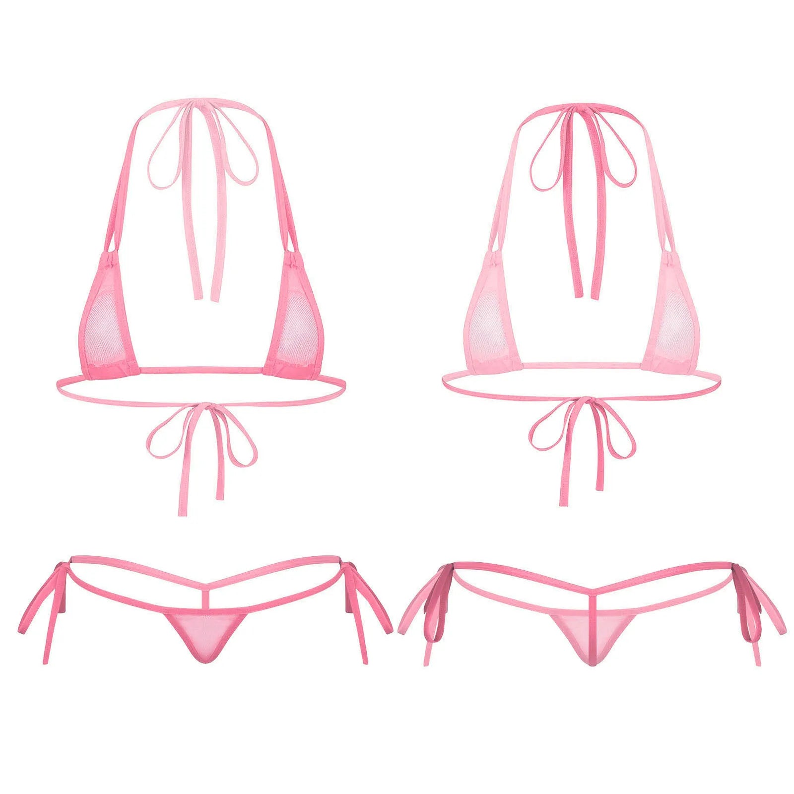 Womens Sexy See-through Mesh Strappy Micro Bikini Set Triangle Swimwear Swimsuit Bathing Suit for Beach Sunbath Swimming Pool