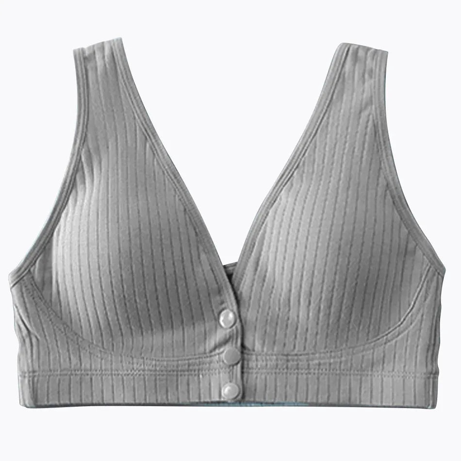 Cotton Nursing Bra for Pregnant Women Padded Ribbed Wire-Free Breathable Bralette Front Opening Breastfeeding Maternity Clothing