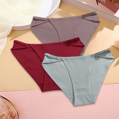FINETOO 3PCS/SET Women Cotton Panties Women Sexy Low Rise Briefs Female Breathbale Underwear Button Design Pattern Soft Lingerie