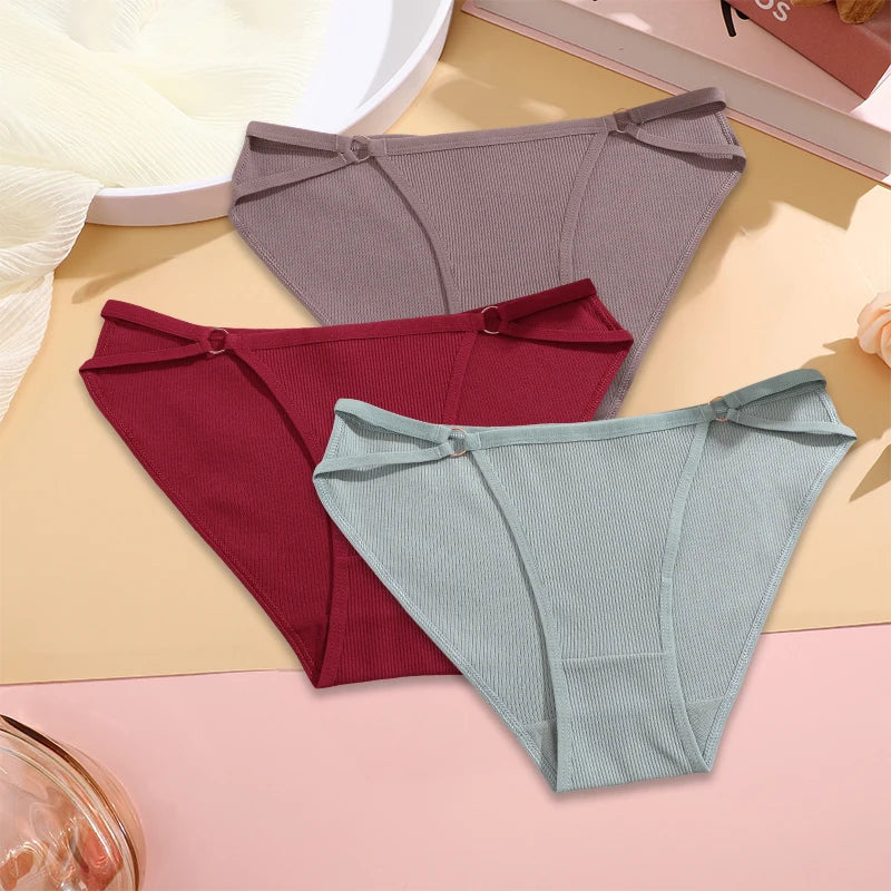 FINETOO 3PCS/SET Women Cotton Panties Women Sexy Low Rise Briefs Female Breathbale Underwear Button Design Pattern Soft Lingerie
