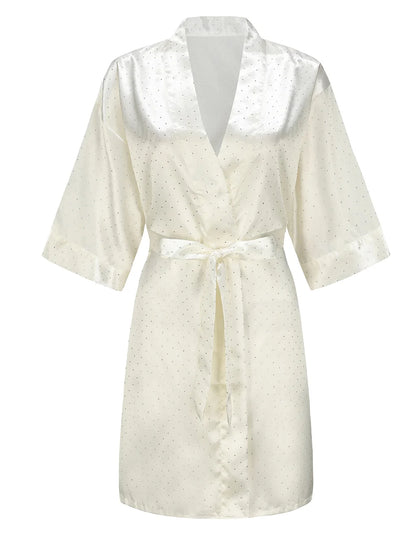 Luxury Bridal Short Robe Wedding Day Diamond Feather Dressing Gown Silk Satin Whi