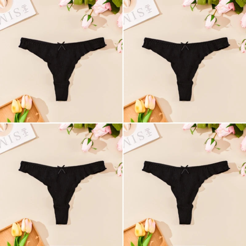 4PCS Breathable Comfortable Cotton Women's Thong Sexy G-string Skin-friendly Women's Underwear Seamless Stretchy Women's Panties