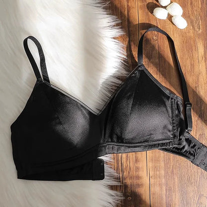 93% Mulberry Silk Women's Bralette Wireless Padded Bra Super Soft Lightly Lined Comfort Everyday Basic Deep V-Neck T-Shirt Bra