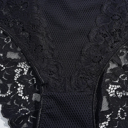 3PCS Solid Color Patchwork Mesh Panties Hollow Floral Lace Briefs for Women Sexy Underwear Lingerie