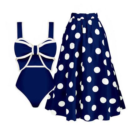 2025 New Bow Tie One Piece Swimsuit For Women Swimwear with Skirt Bathing Suit Monokini Beach Bodysuit Beach Wear