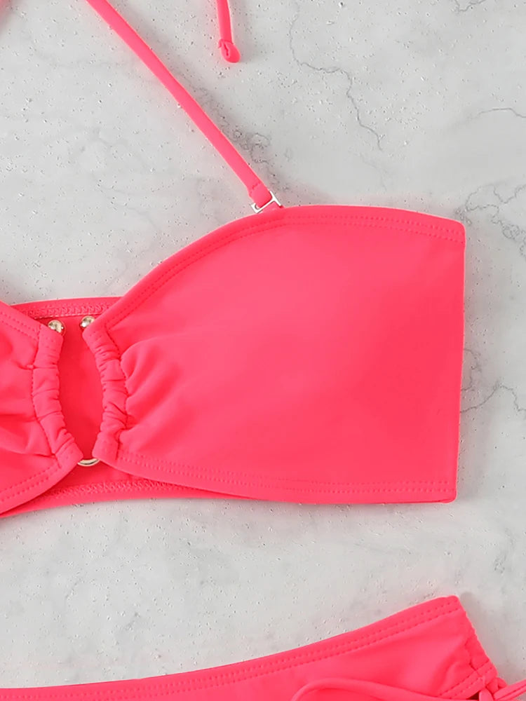 Sexy High Waist Bikini Beach Women's Swimsuit 2026 Two-piece Bathing Suit Woman Swimwear Bandeau Bikinis Sets Brazilian Biquini