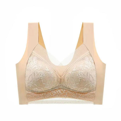 Womens Lace Bra Perspective Bralette Push Up Ice Silk Deep V Bra Sexy Lingerie Tops Plus Size Cup Mom's underwear L-5XL