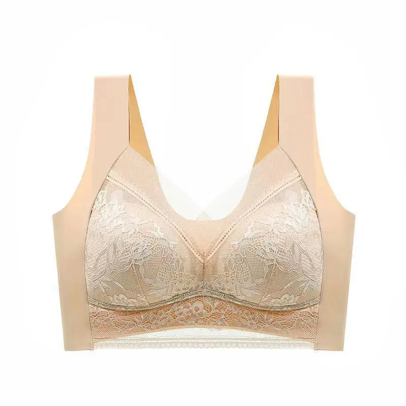 Womens Lace Bra Perspective Bralette Push Up Ice Silk Deep V Bra Sexy Lingerie Tops Plus Size Cup Mom's underwear L-5XL