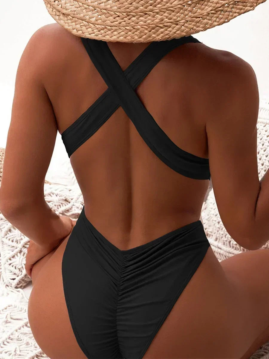 Scrunch Butt Swimsuits Deep V Neck Cross Backless One Piece Swimsuit Women Swimwear Female Monokini High Cut Bathing Suit Swim