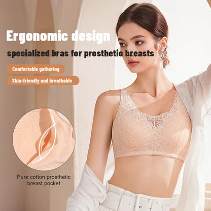 LERVANLA 2566 Strong Breathability Mastectomy Bra Women with Pocket Breast Form Pads Included Adjustable Cotton Comfort  Large