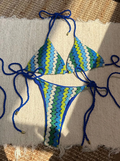 Contrast Mesh Halter Brazilian Bikini Women Swimwear Female Swimsuit Two-pieces Bikini set High Cut Bather Bathing Suit Swim