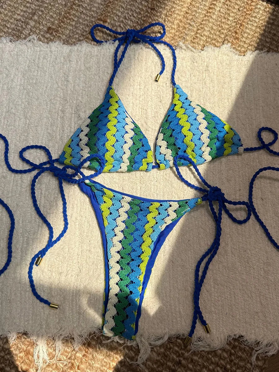 Contrast Mesh Halter Brazilian Bikini Women Swimwear Female Swimsuit Two-pieces Bikini set High Cut Bather Bathing Suit Swim