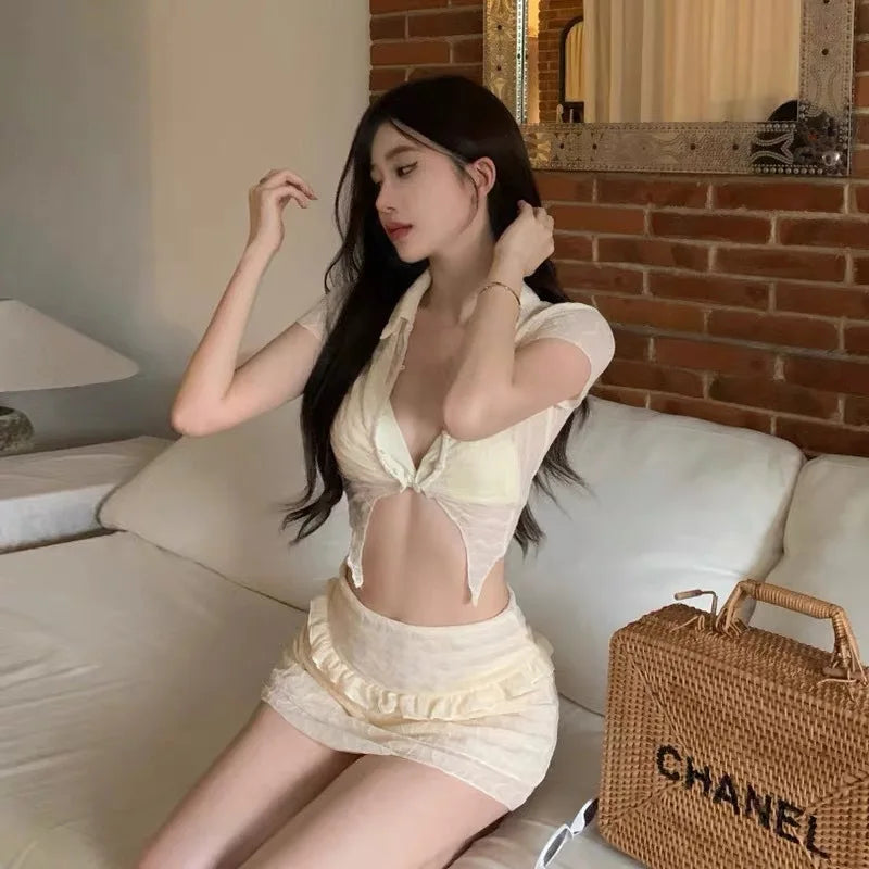 Women's French Style 3 Piece Bikini Set Tummy Cover Swimsuit Slimming Bathing Suit Hot Spring Modest Yet Sexy Swimwear