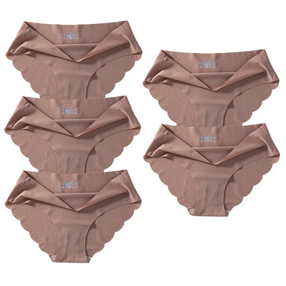 Seamless Silk Briefs Sexy Panties For Women Mid Waist Comfortable Girl Silk Panty Female Underpants Woman Lingerie  5 PCS/Set