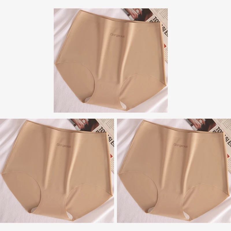 3pcs Women Thin Seamless Panties Girl Ice Silk High Waist Underwear Yoga Sport Brief Breathable Comfort Hip Lift Panty Underpant