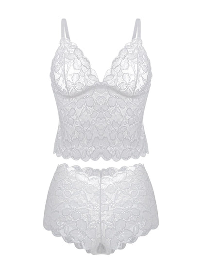 Sexy Sheer Floral Lace Bra Set for Women Wireless Unpadded Bralette and Panty Set Romantic Comfortable Underwear S-XL