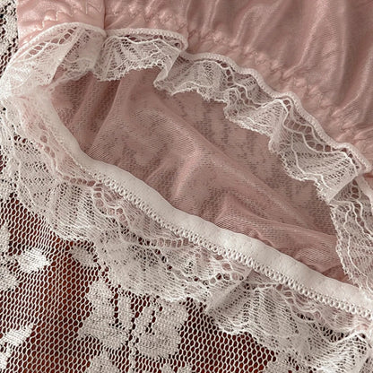 Luxury Satin Transparent High Elasticity Sexy Mesh Lace Hollow Bow Underwear Cute Lovely Sweety Smooth Soft Panties Breathable