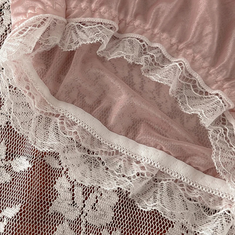 Luxury Satin Transparent High Elasticity Sexy Mesh Lace Hollow Bow Underwear Cute Lovely Sweety Smooth Soft Panties Breathable