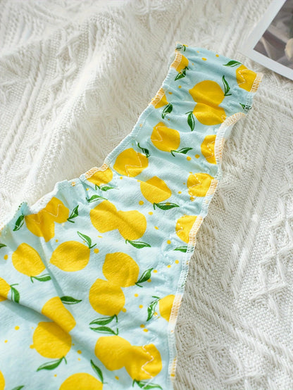 5-piece mixed fruit pattern pure cotton ruffled women's thong, wrinkled comfortable women's underwear