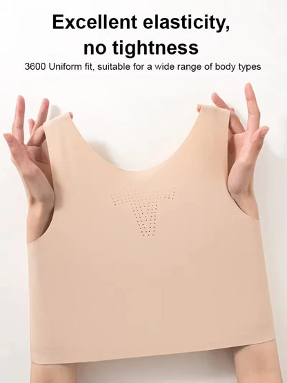 Women's Large Breasts Underwear Wide Shoulder Invisible Corset Antibump Thin Underwear Full Cup Vest Traceless Bra with Bra Pads