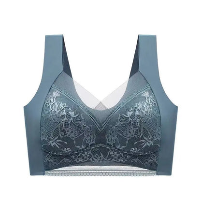 Womens Lace Bra Perspective Bralette Push Up Ice Silk Deep V Bra Sexy Lingerie Tops Plus Size Cup Mom's underwear L-5XL