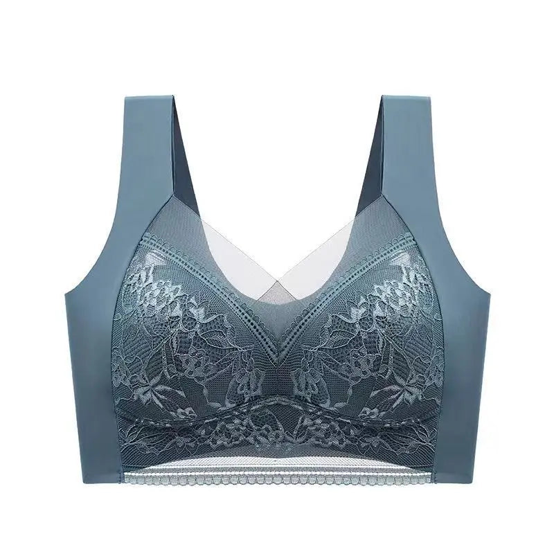 Womens Lace Bra Perspective Bralette Push Up Ice Silk Deep V Bra Sexy Lingerie Tops Plus Size Cup Mom's underwear L-5XL