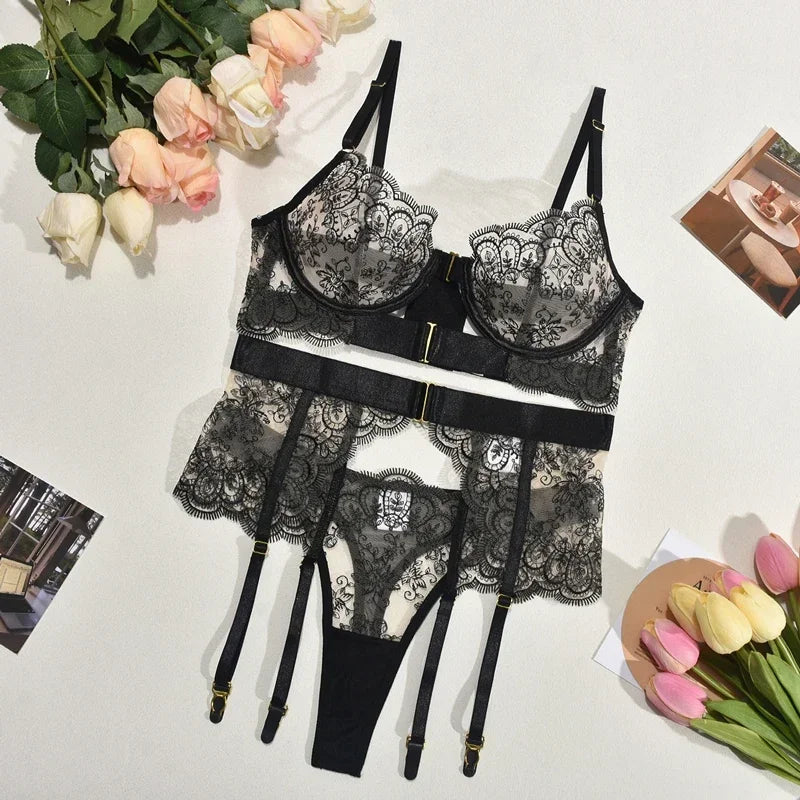 Two-piece Women's Set G-string Transparent Underwear Lolita Romantic Lingeries Set Sexy Bra and Panties Sets Lingerie for Woman