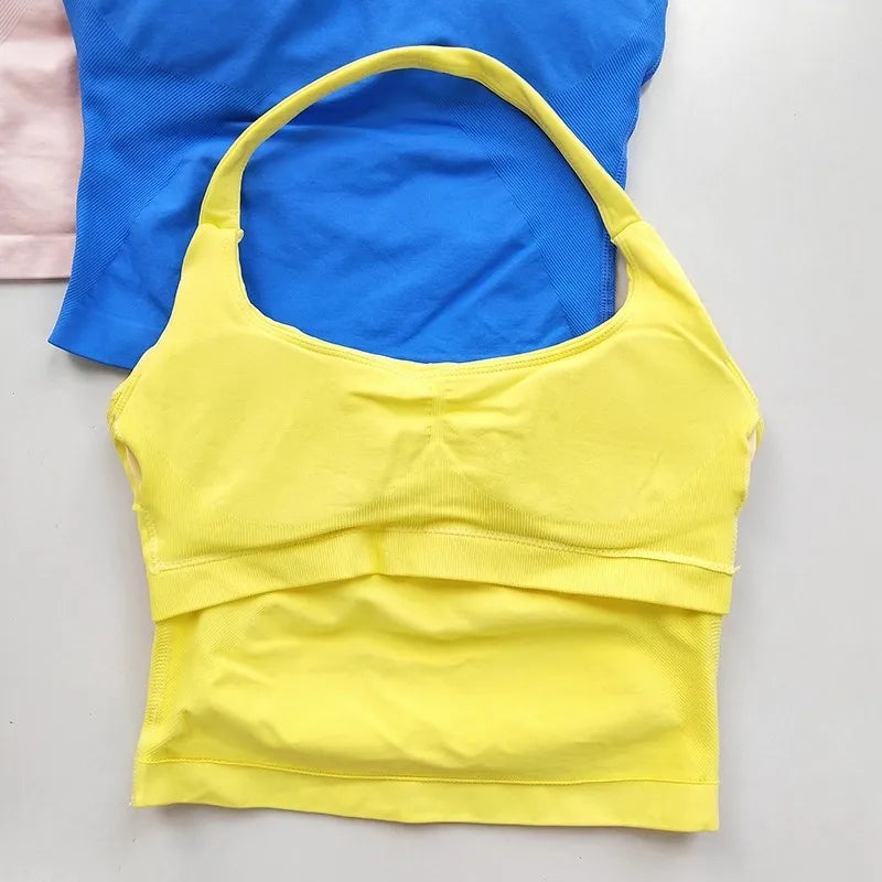 Women's Backless Hanging Necks Fitness Bra Workout Tops Yoga Crop Sports Vest Sexy Gym Fitness Tank Top for Athletic Women