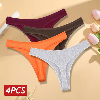 4PCS/Set Seamless Cotton Panties for Women Sexy Low Rise Thong G-String Panty Female V-Waist Breathable Underwear Soft Lingerie