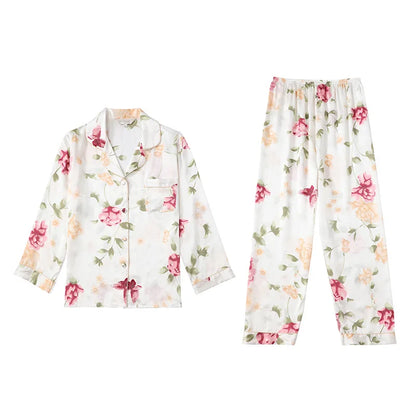 Birdtree Fall 16MM 100%Real Silk Pajama Set Women Satin Print Pyjama Pj Suit Long Sleeve Bedroom Sleepwear Set P36637QC