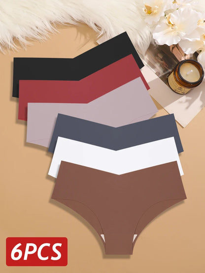 6PCS Women Seamless Panties Ice Silk Ultra Thin Briefs Sexy V Waist Underwear Female Breathable Lingerie Low Rise Underpants